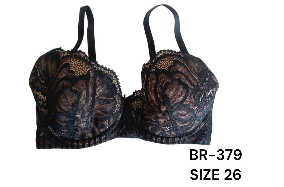 Elegant Black Lace Underwired Bra - BR-379 (Size 26)