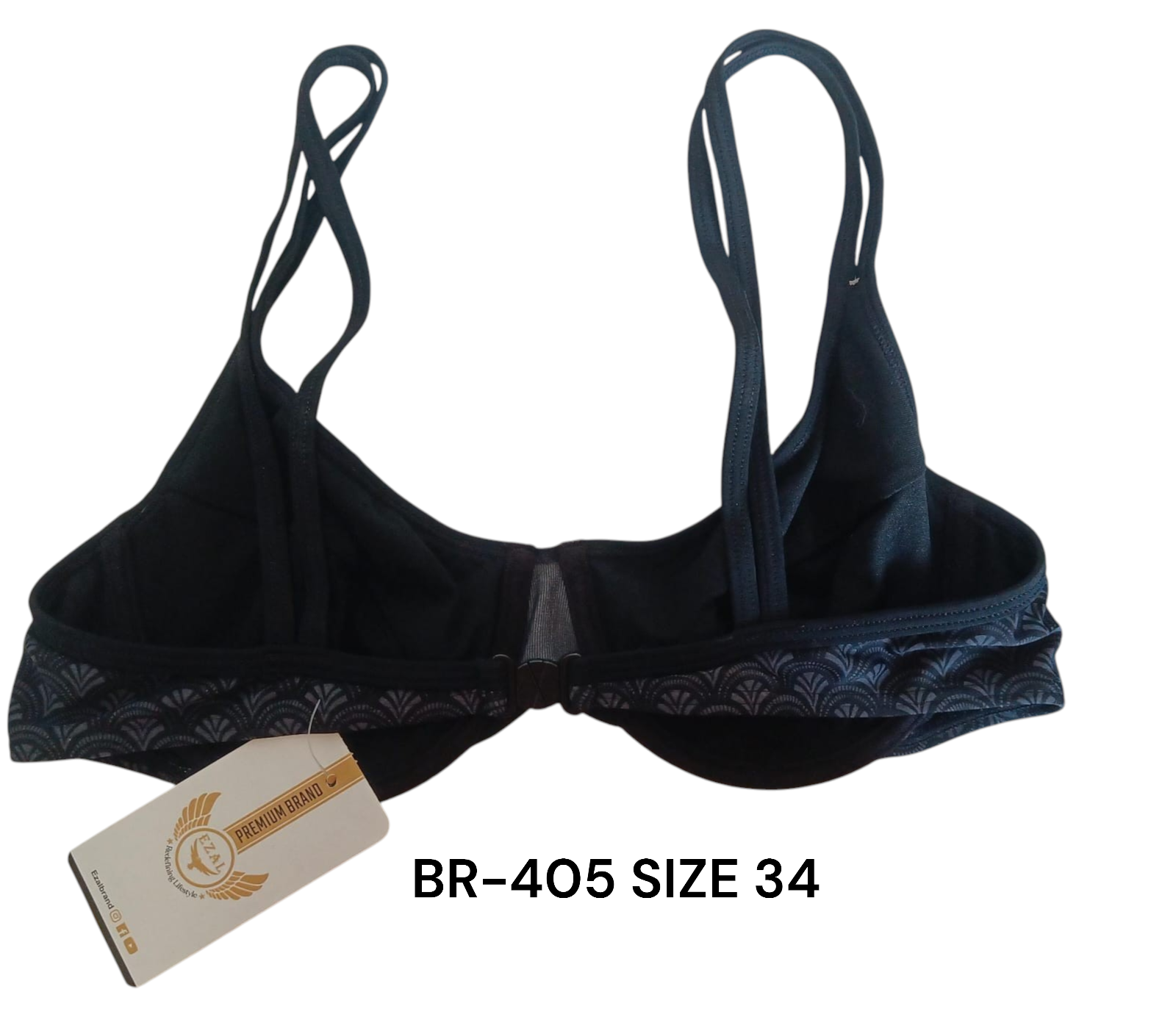 Black Patterned Underwired Bra - BR-405 (Size 34)