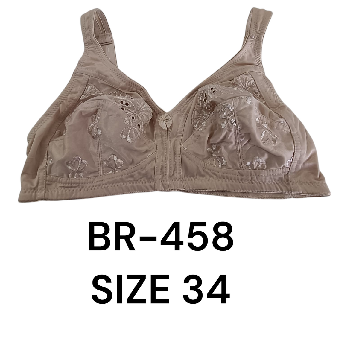 Elegant Lace Embroidered Non-Wired Bra – BR-458 (Size 34)