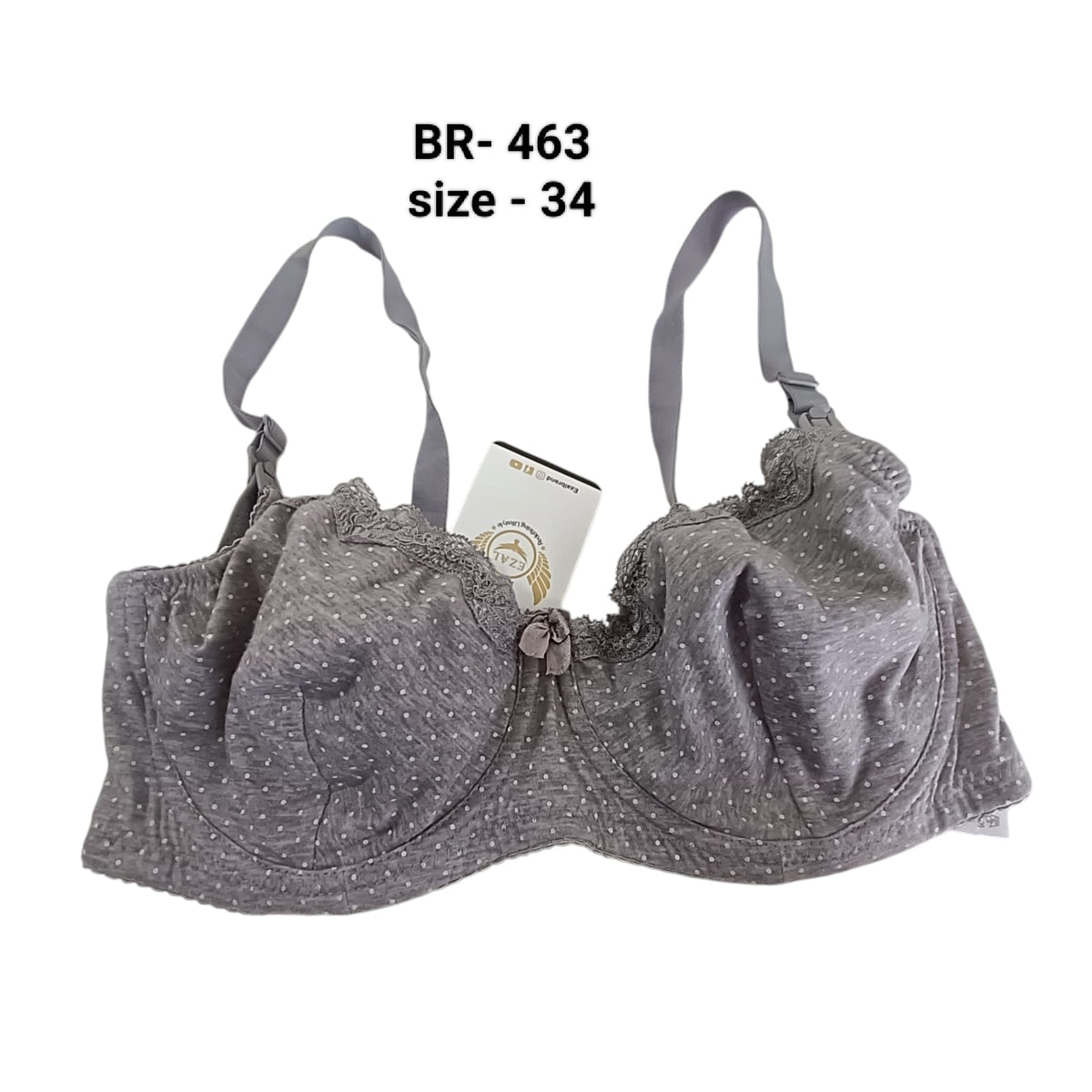 Grey Polka Dot Full-Coverage Bra with Lace Trim - BR-463