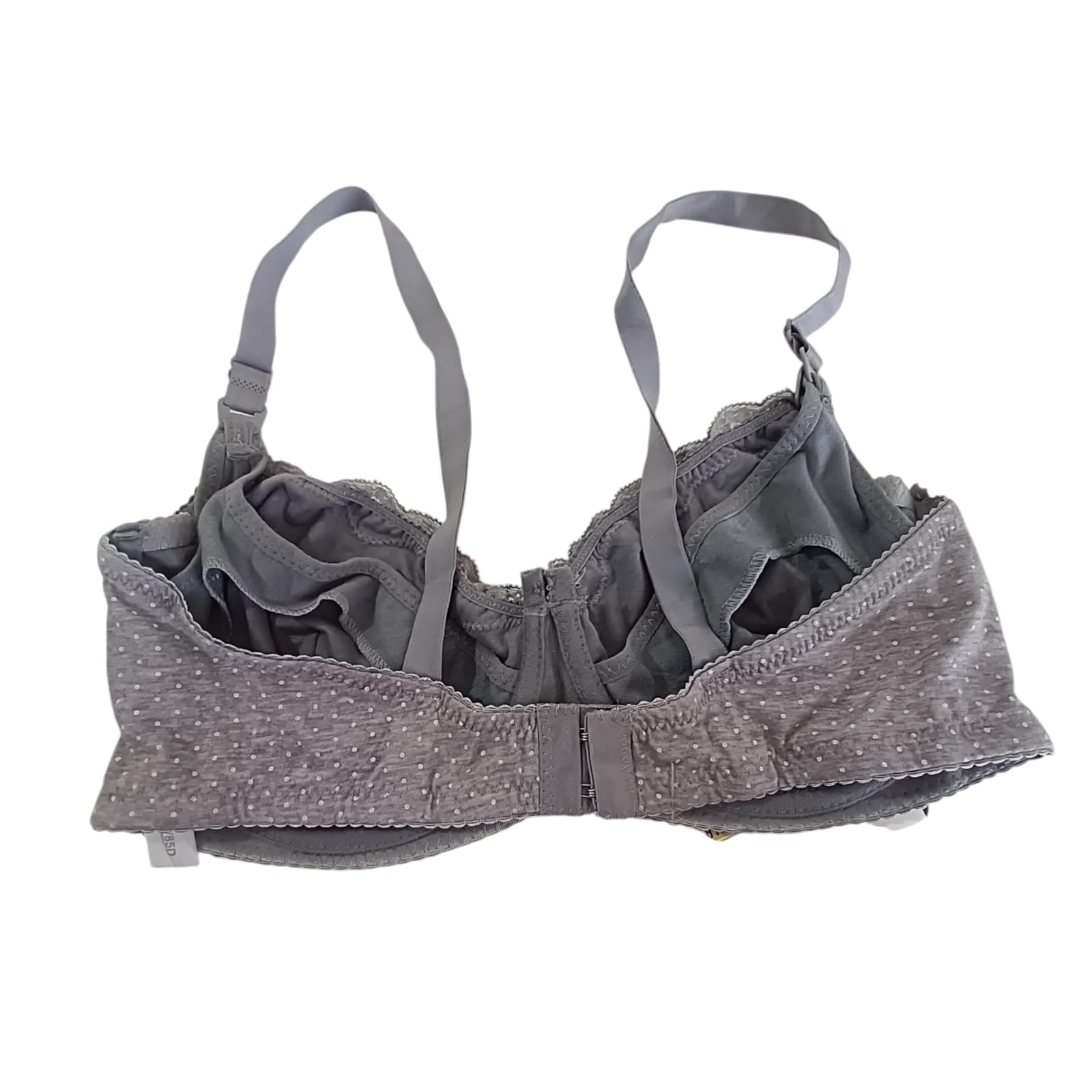 Grey Polka Dot Full-Coverage Bra with Lace Trim - BR-463