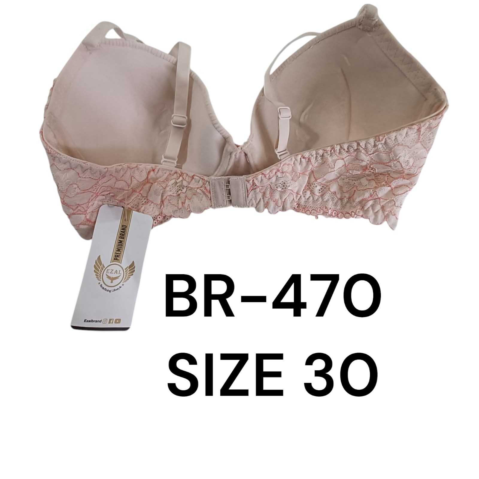 Blush Pink Lace Padded Bra – BR-470 (Size 30)