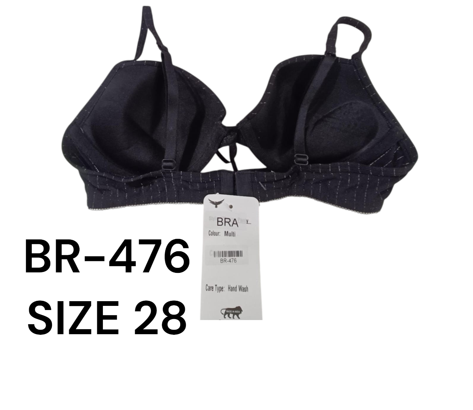 Elegant Black Padded Bra with Glitter Stripes – BR-476 (Size 28)