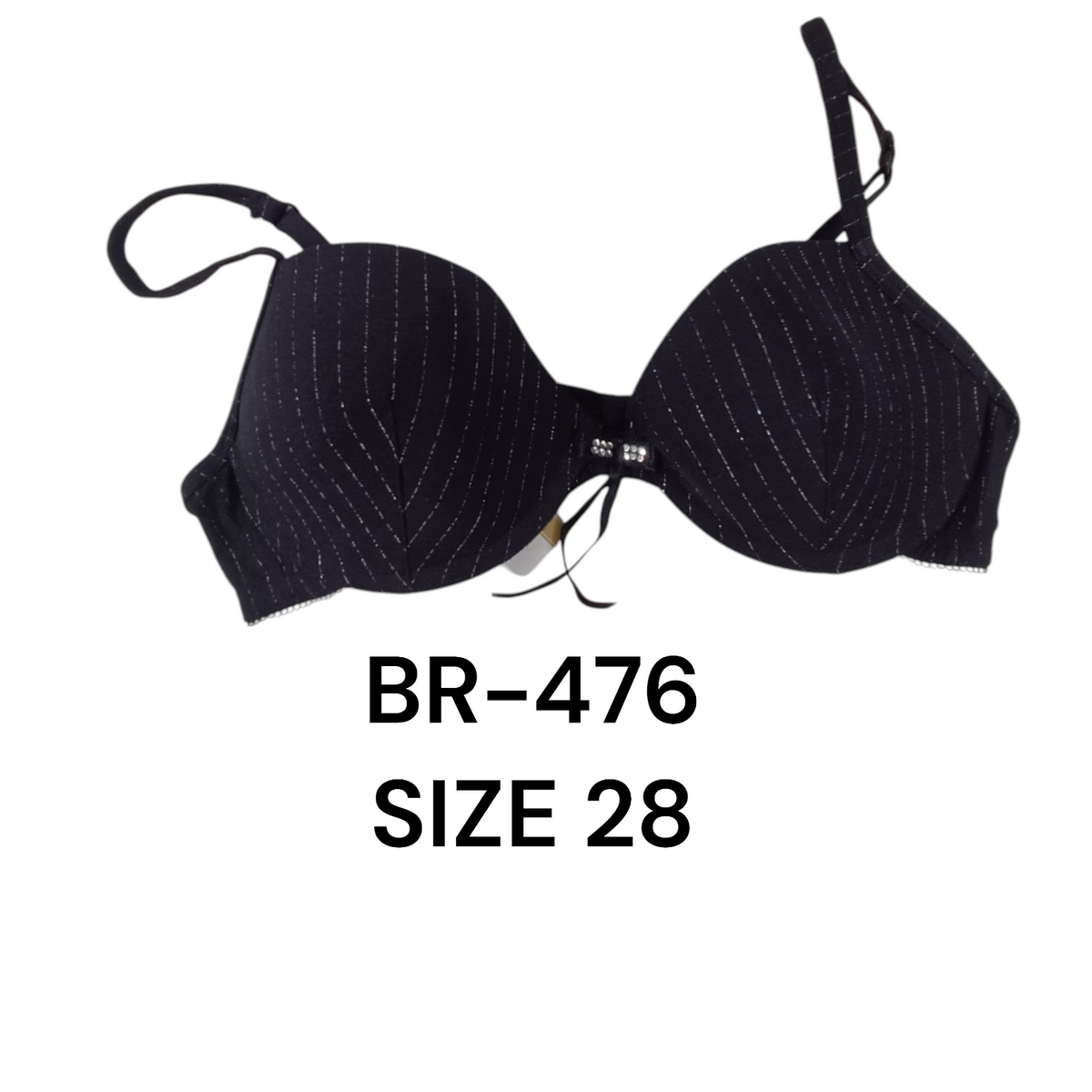 Elegant Black Padded Bra with Glitter Stripes – BR-476 (Size 28)