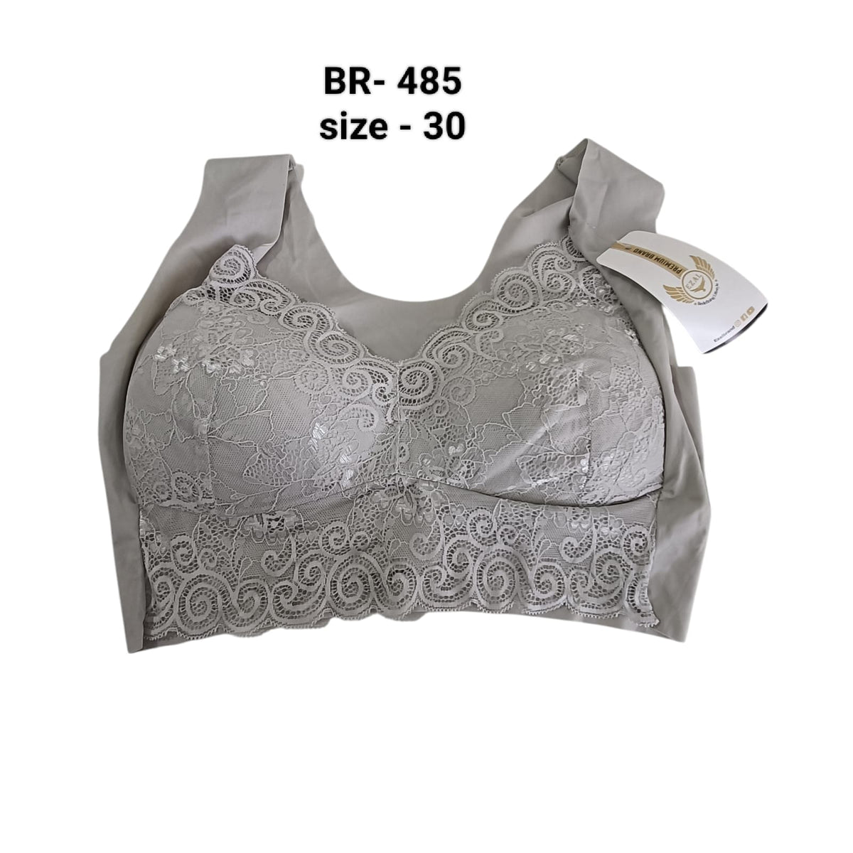 Elegant Grey Lace Longline Wireless Bra - BR-485