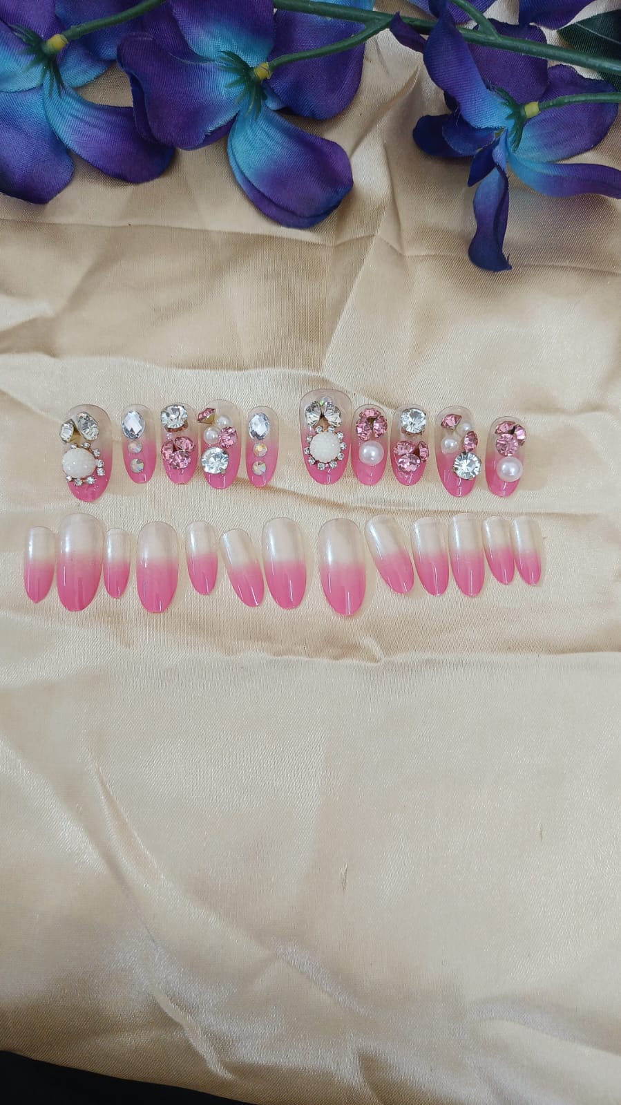 Pink Elegance Rhinestone Press-On Nails