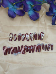 Burgundy Elegance Embellished Press-On Nails